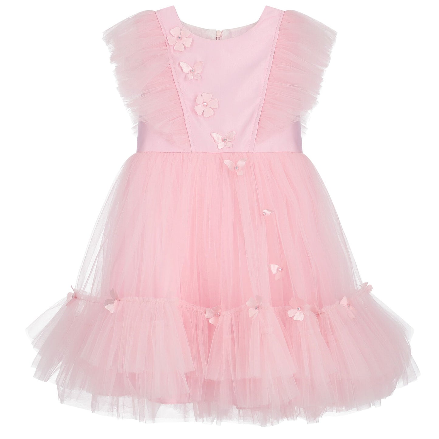 Caramelo Kids Pink Pearl Party Dress with Butterflies and Flowers