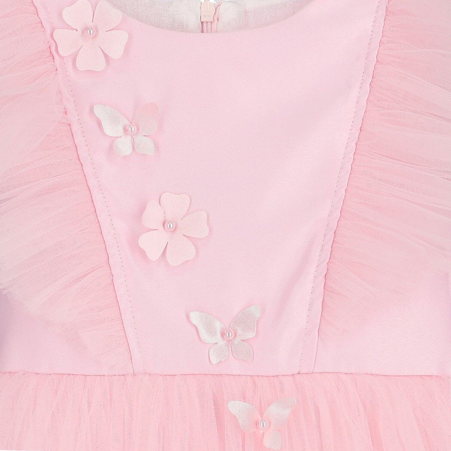 Caramelo Kids Pink Pearl Party Dress with Butterflies and Flowers