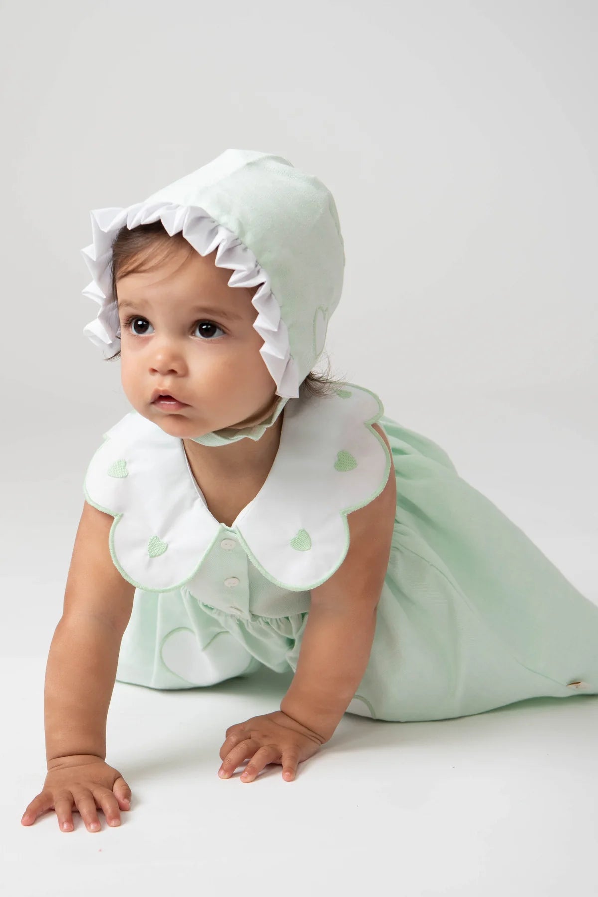 Caramelo Kids Mint Heart Trim Dress and Jampant Set with Bonnet