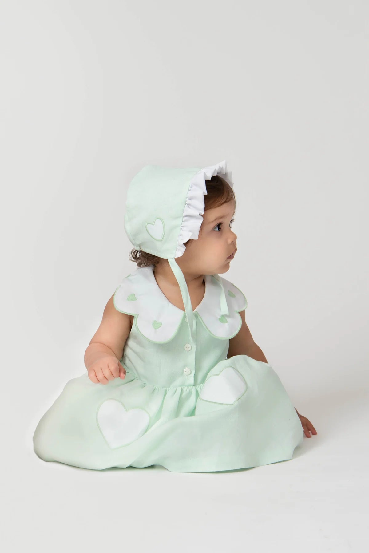 Caramelo Kids Mint Heart Trim Dress and Jampant Set with Bonnet