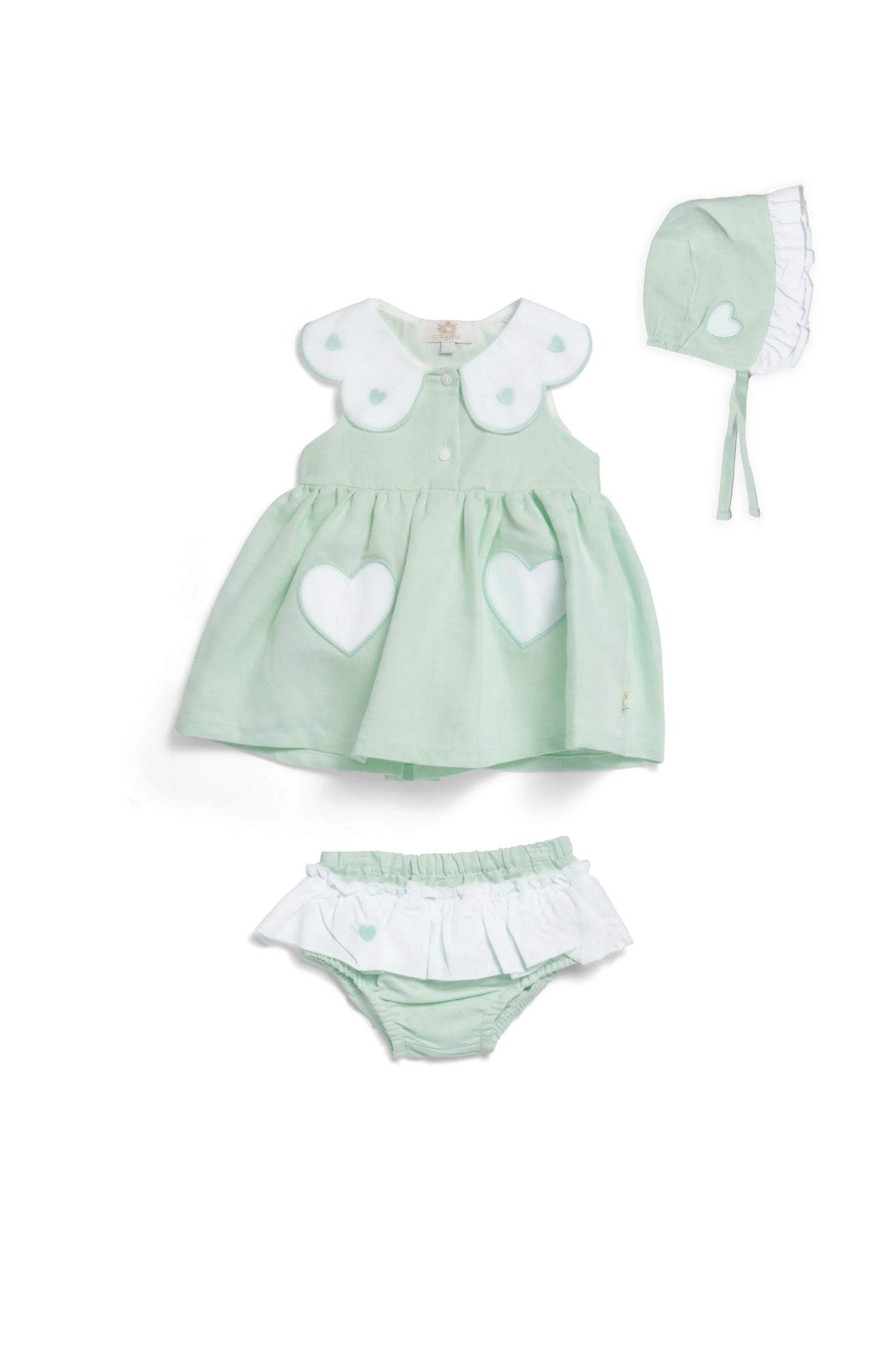 Caramelo Kids Mint Heart Trim Dress and Jampant Set with Bonnet