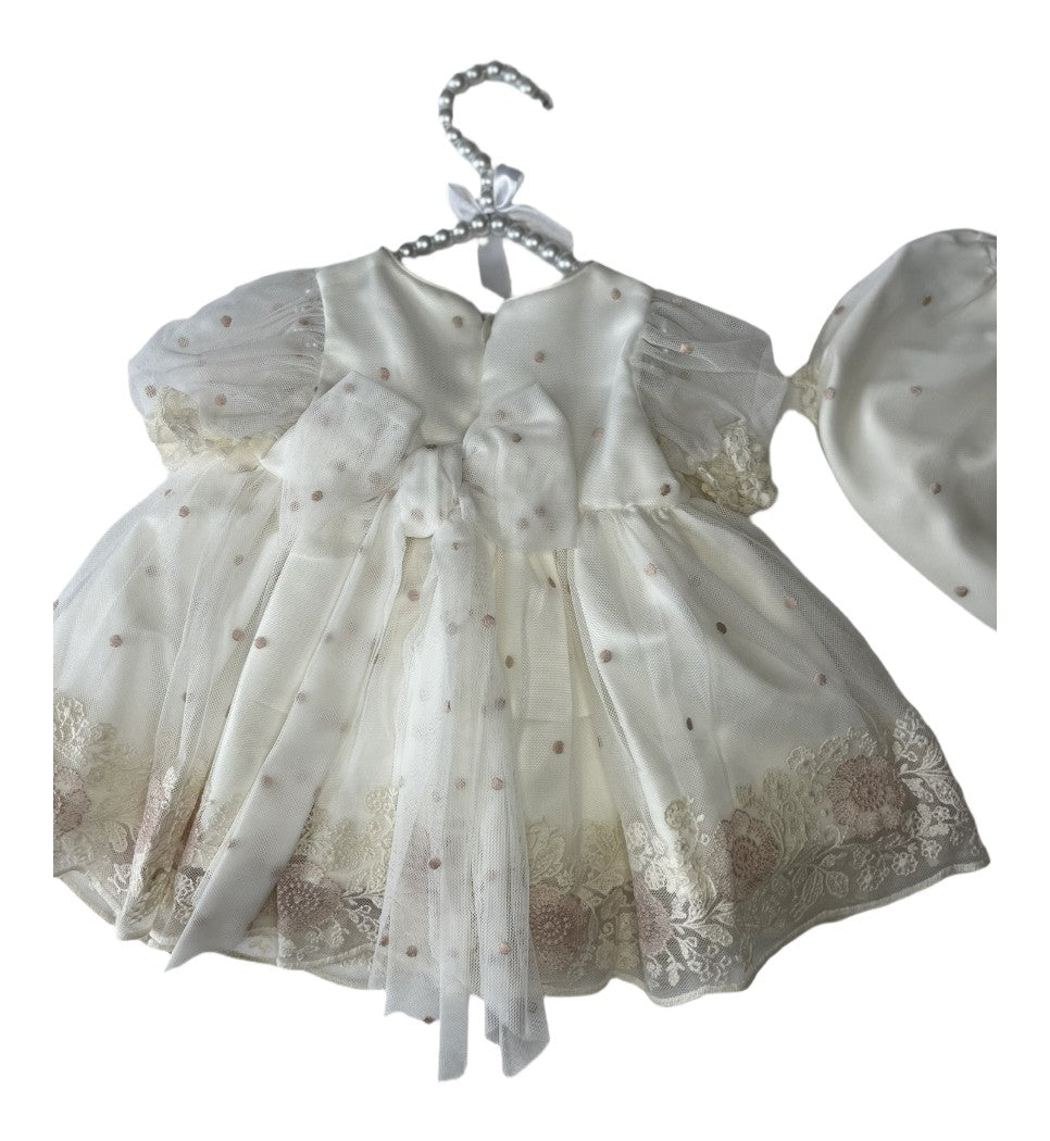 Deolinda Baby Girls Polka Dot Tulle Dress and Knickers Set - Ivory & Pink 24308
