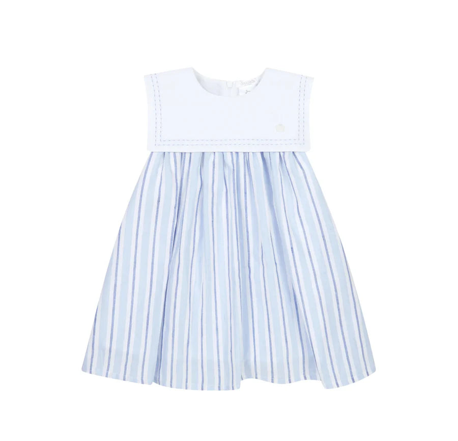 Deolinda Girls Striped A-Line Dress - Blue & White 24428