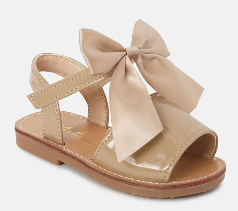 Baby Girl Sandals with Detachable Bow - Camel