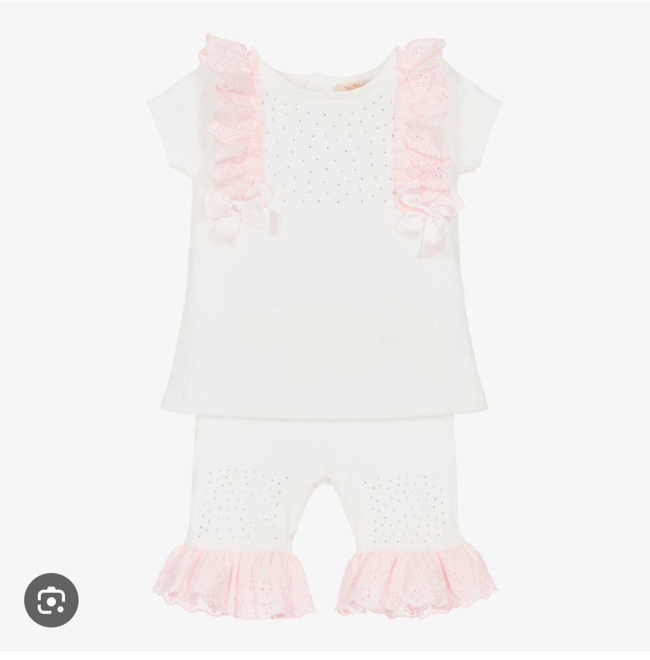 Caramelo Kids Girls Diamante Frill 3/4 Legging Set - White & Pink