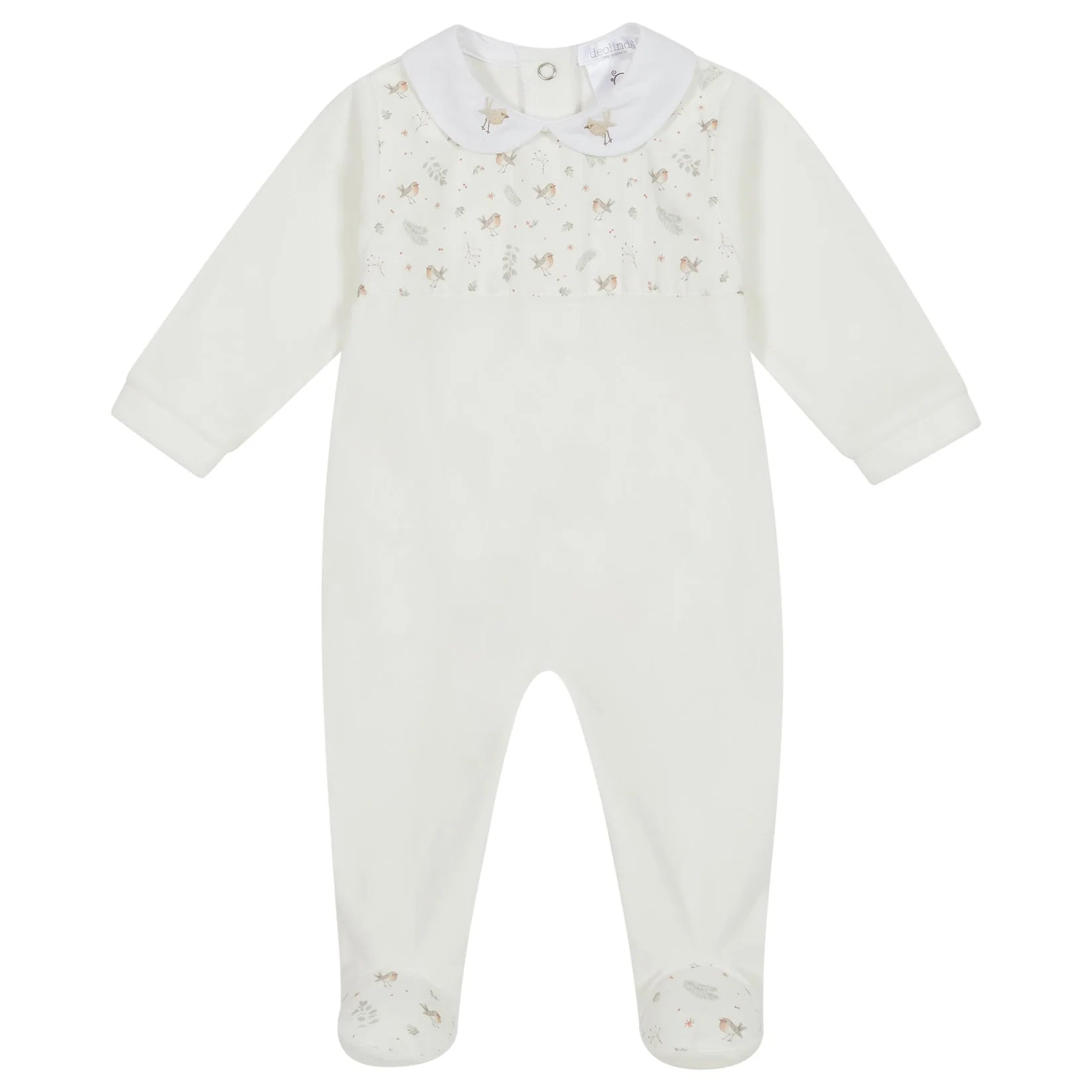 Deolinda Unisex Ivory Velour Robin Babygrow DB124112