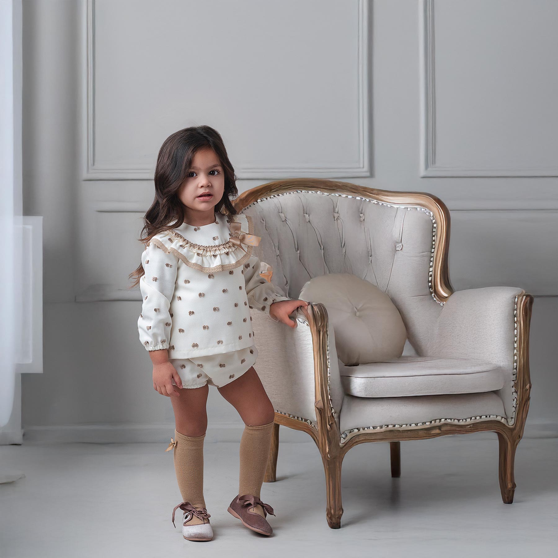 AW25 Rochy Baby Girls Ivory & Beige Tunic & Pants Set