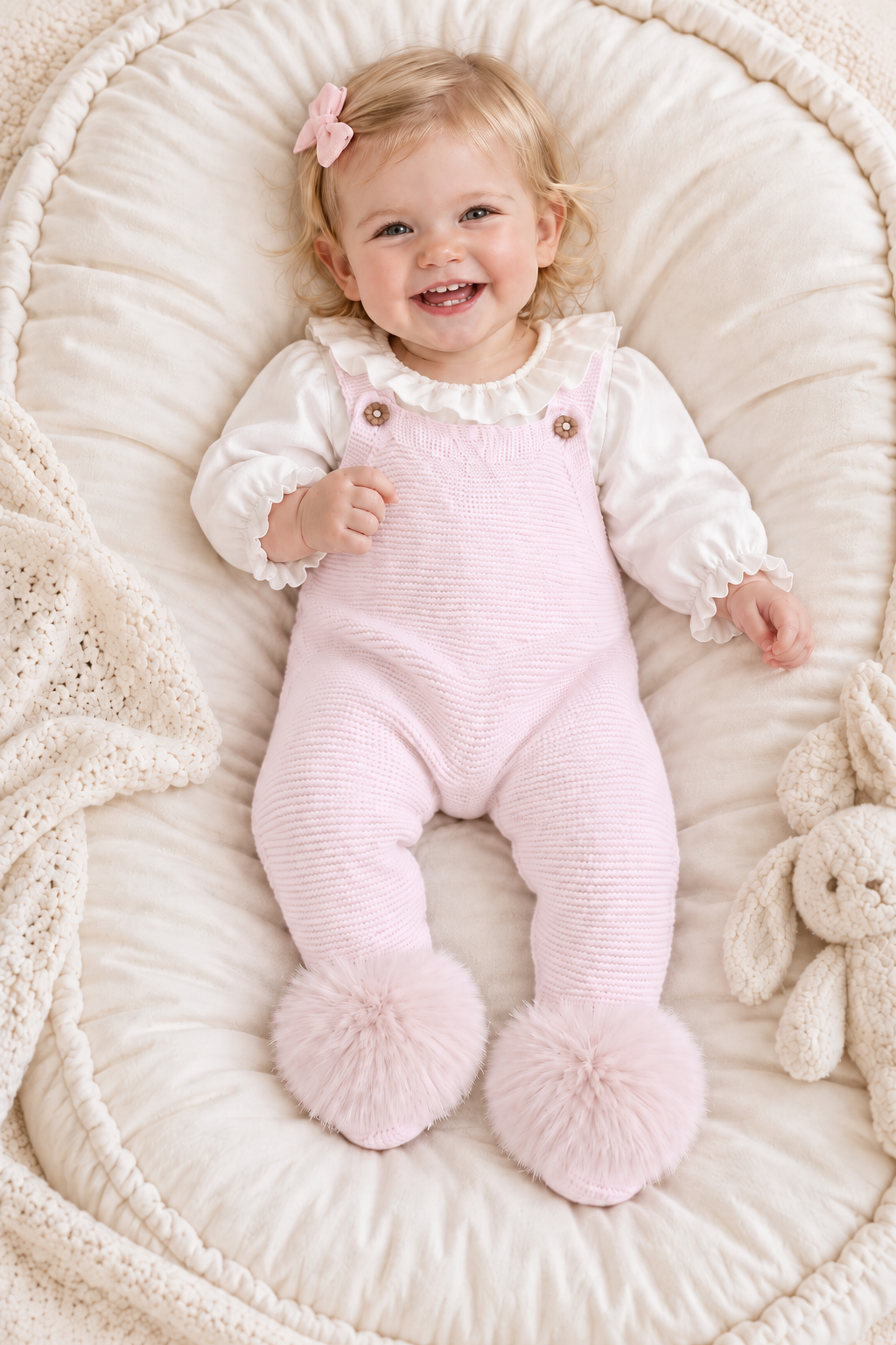 AW26 Mac Ilusion Baby Girl Pink Knitted Dungaree 2 Piece Set