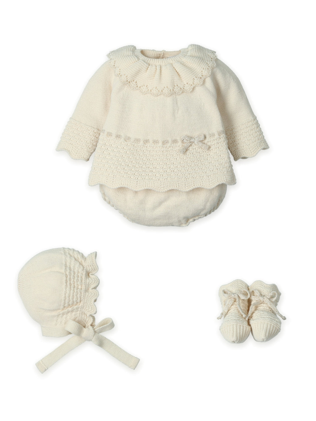AW26 Mac Ilusion Baby Girl Cream Knitted 3 Piece Set