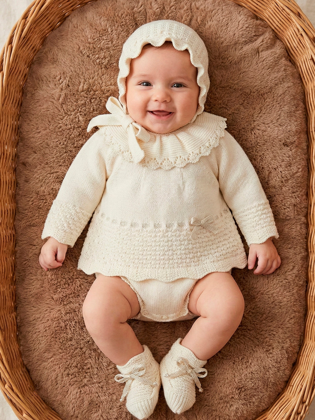 AW26 Mac Ilusion Baby Girl Cream Knitted 3 Piece Set
