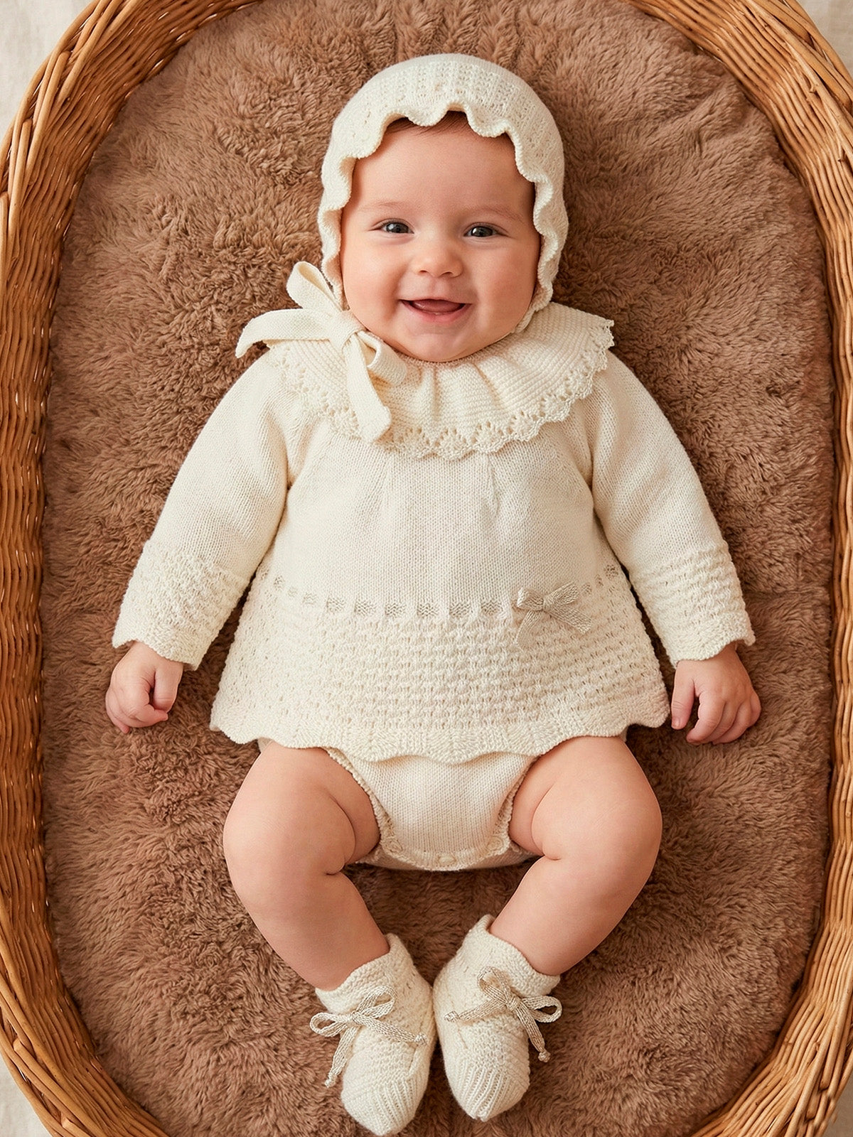 AW26 Mac Ilusion Baby Girl Cream Knitted 3 Piece Set