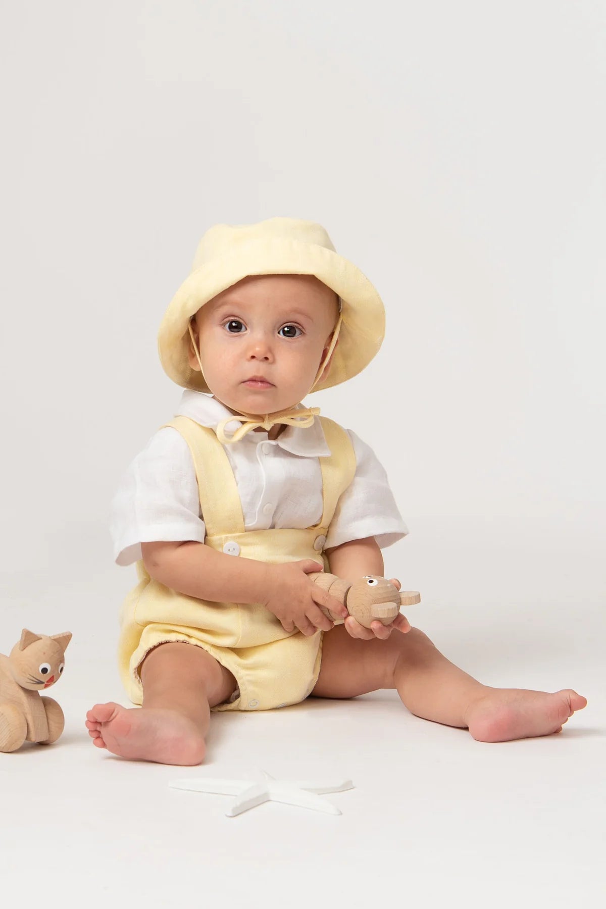 Caramelo Kids Baby Boys Lemon Linen Blend Romper Set