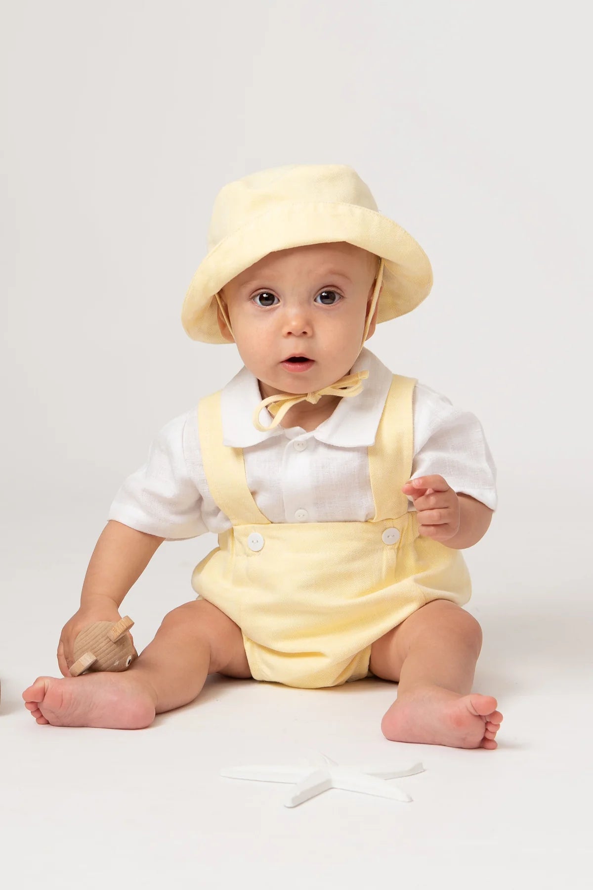Caramelo Kids Baby Boys Lemon Linen Blend Romper Set