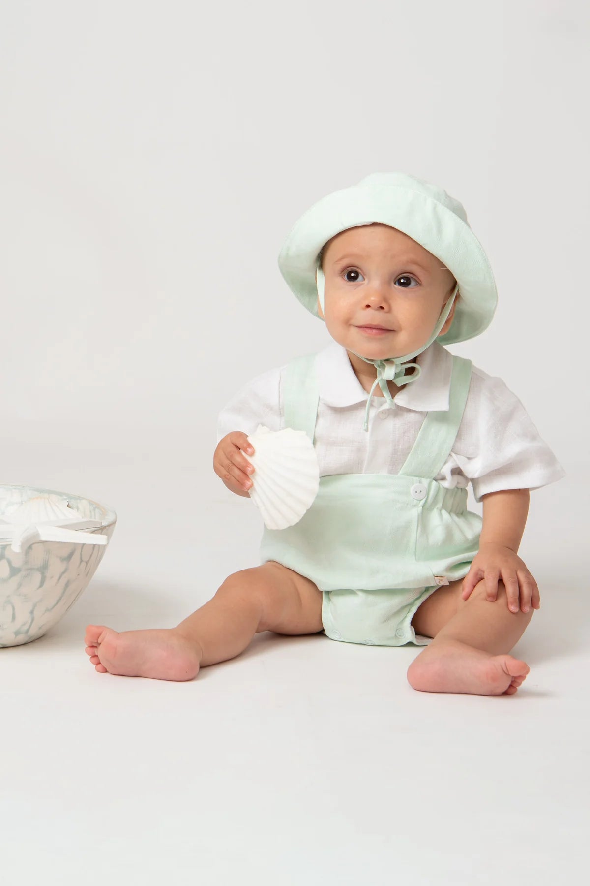 Caramelo Kids Baby Boys Mint Linen Blend Romper Set