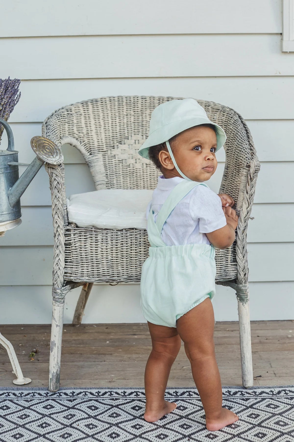 Caramelo Kids Baby Boys Mint Linen Blend Romper Set