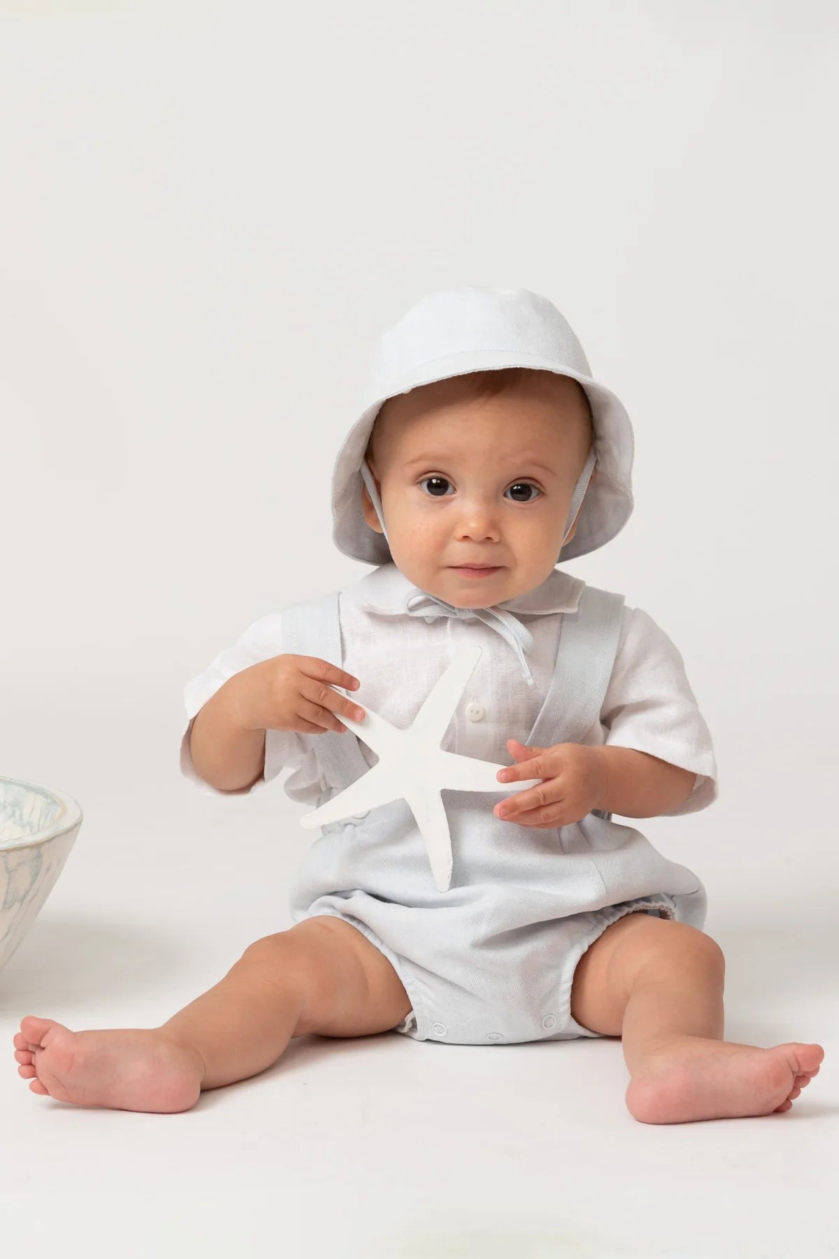 Caramelo Kids Baby Boys Blue Linen Blend Romper Set