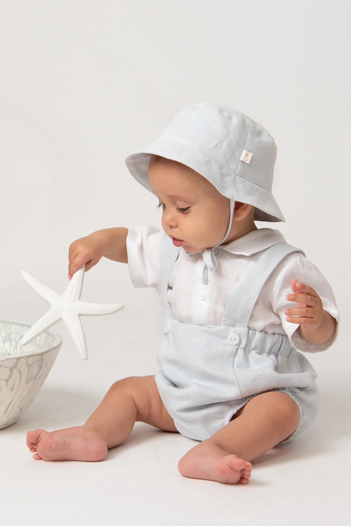 Caramelo Kids Baby Boys Blue Linen Blend Romper Set