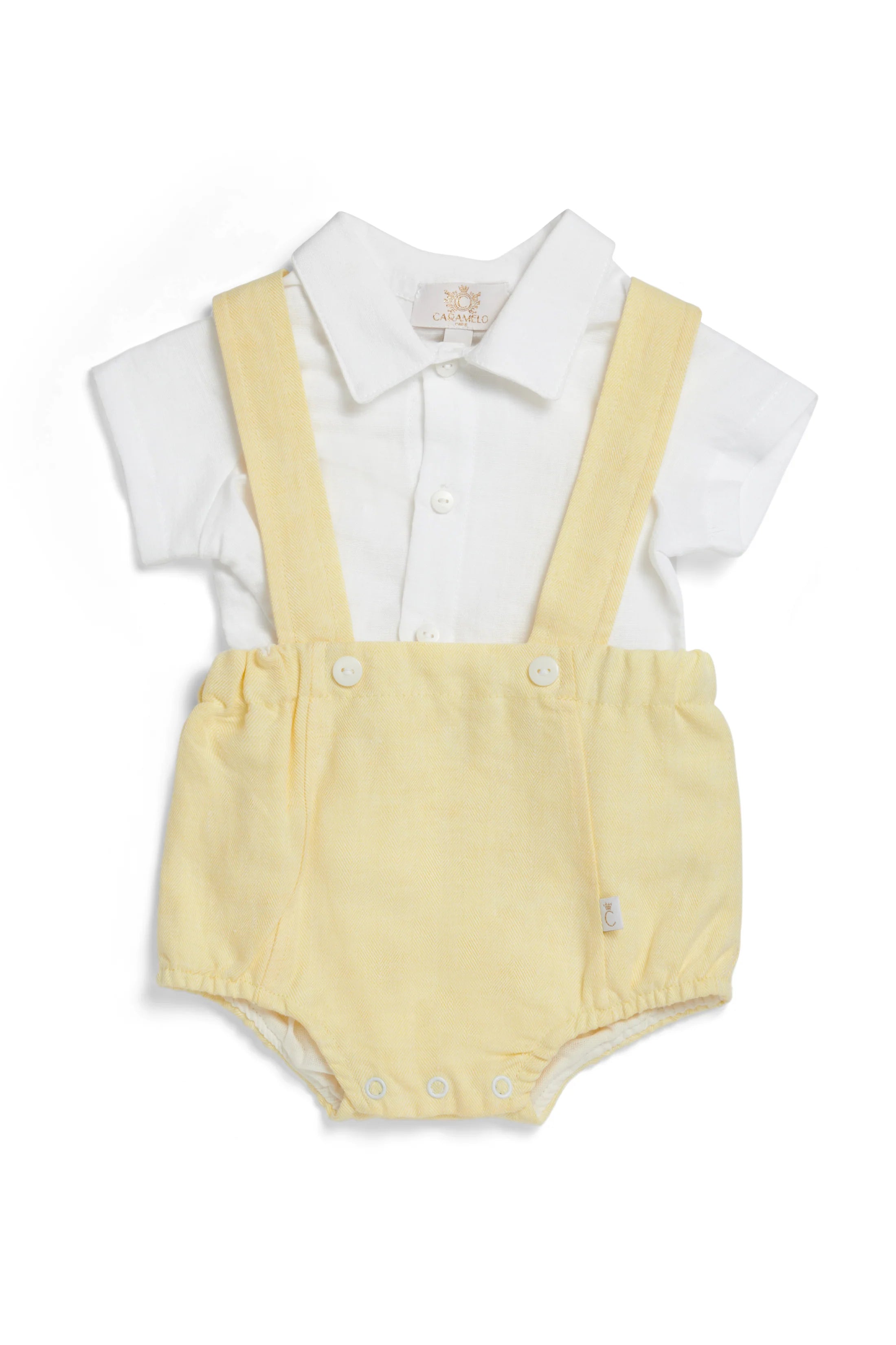 Caramelo Kids Baby Boys Lemon Linen Blend Romper Set