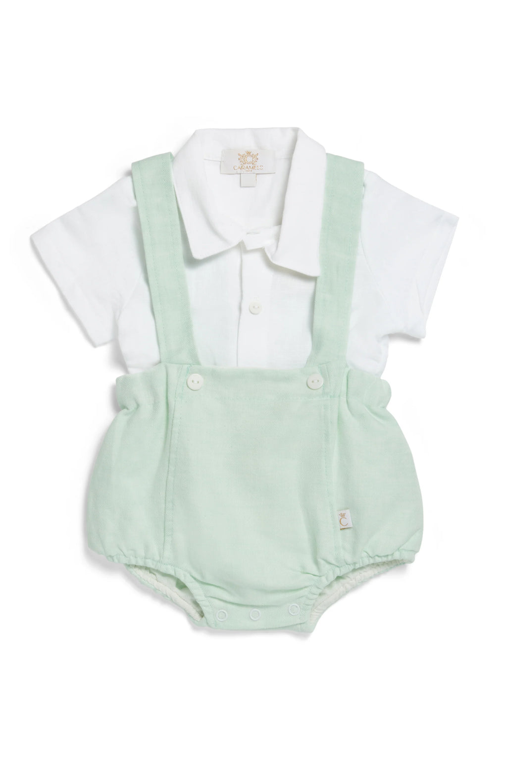 Caramelo Kids Baby Boys Mint Linen Blend Romper Set