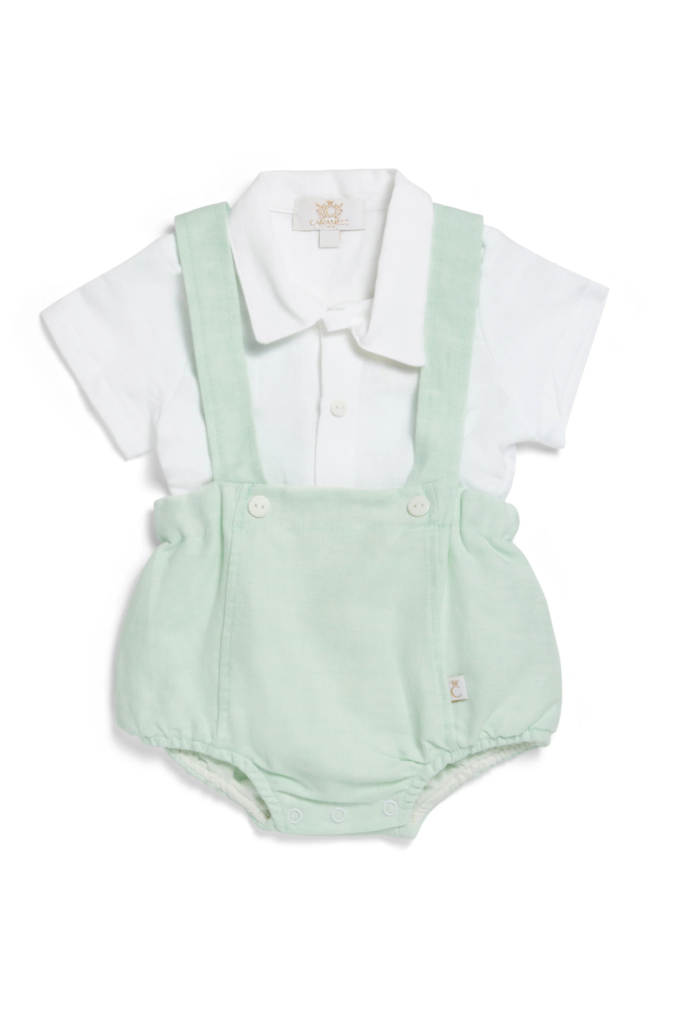 Caramelo Kids Baby Boys Mint Linen Blend Romper Set