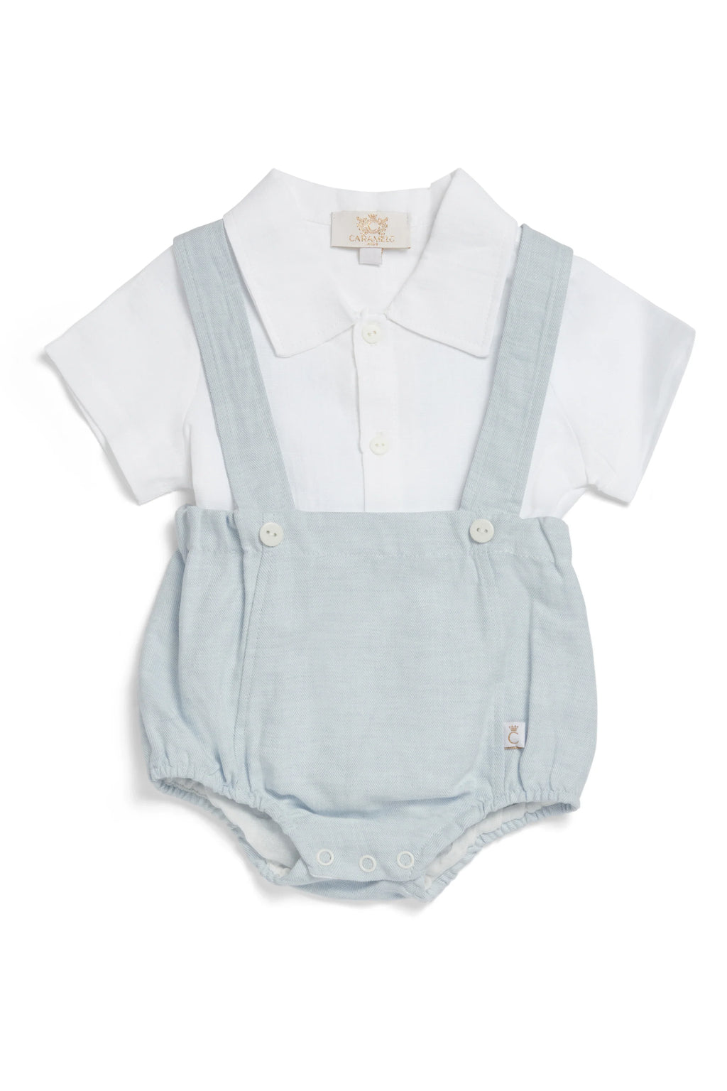 Caramelo Kids Baby Boys Blue Linen Blend Romper Set