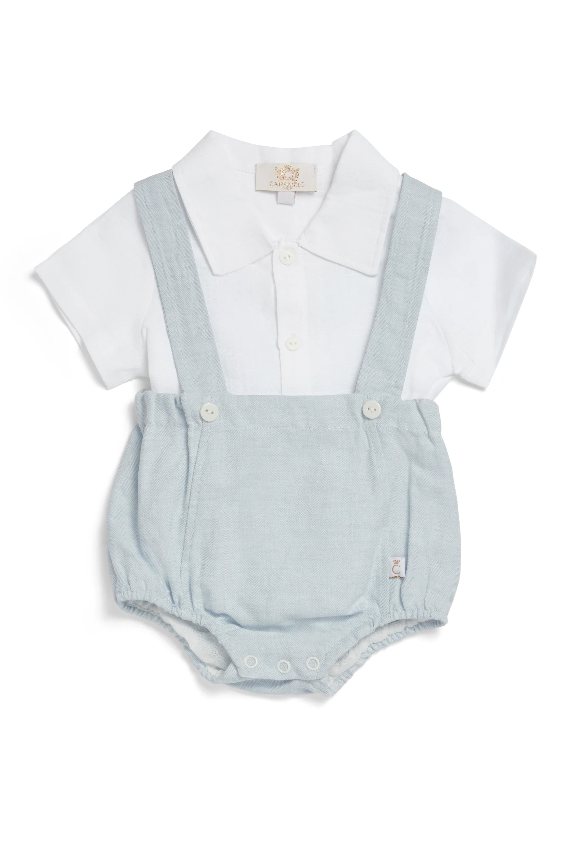 Caramelo Kids Baby Boys Blue Linen Blend Romper Set