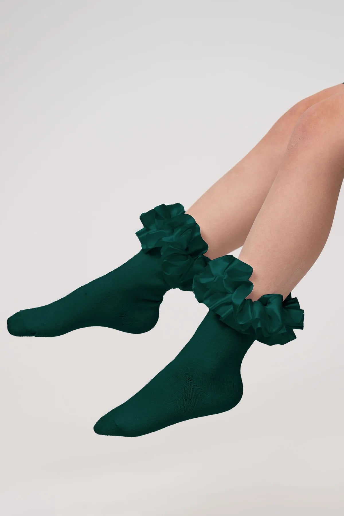 Caramelo Kids Girls Satin Ruffle Socks - Bottle Green