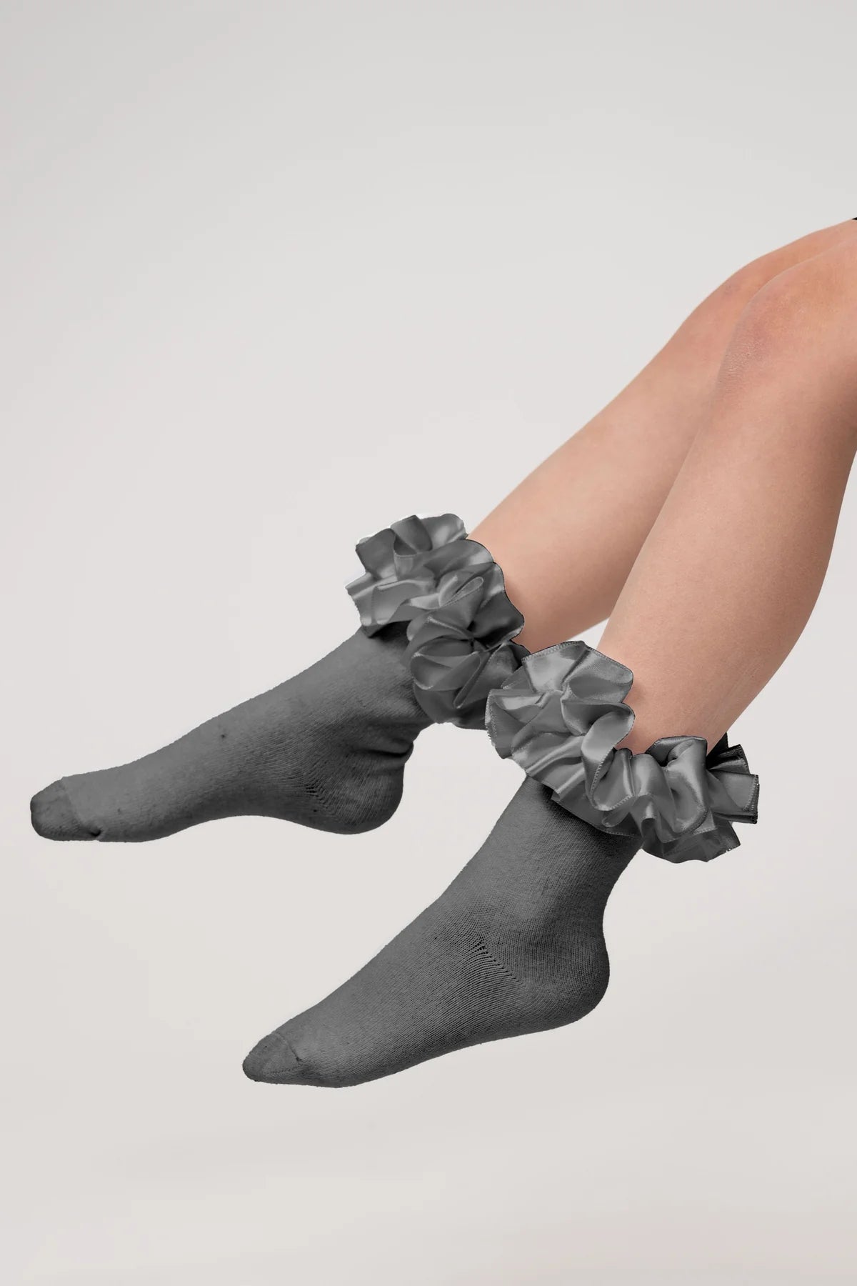 Caramelo Kids Satin Ruffle Ankle Socks - Grey