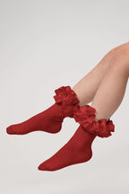 Caramelo Kids Girls Satin Ruffle Socks - Red