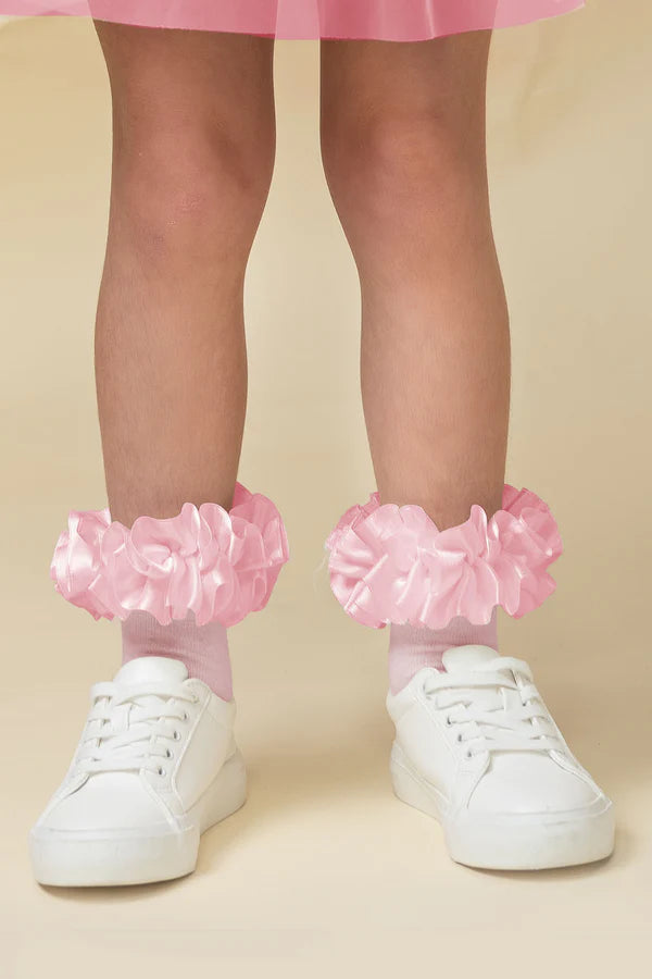 Caramelo Kids Girls Satin Ruffle Socks - Pink
