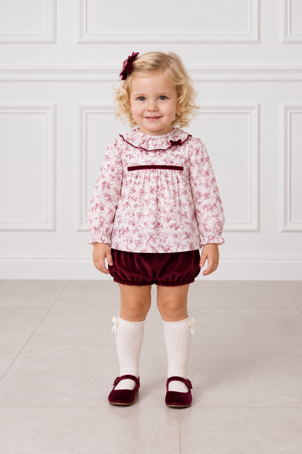 AW26 Miranda Girls Burgundy Velvet Jam Pant Set