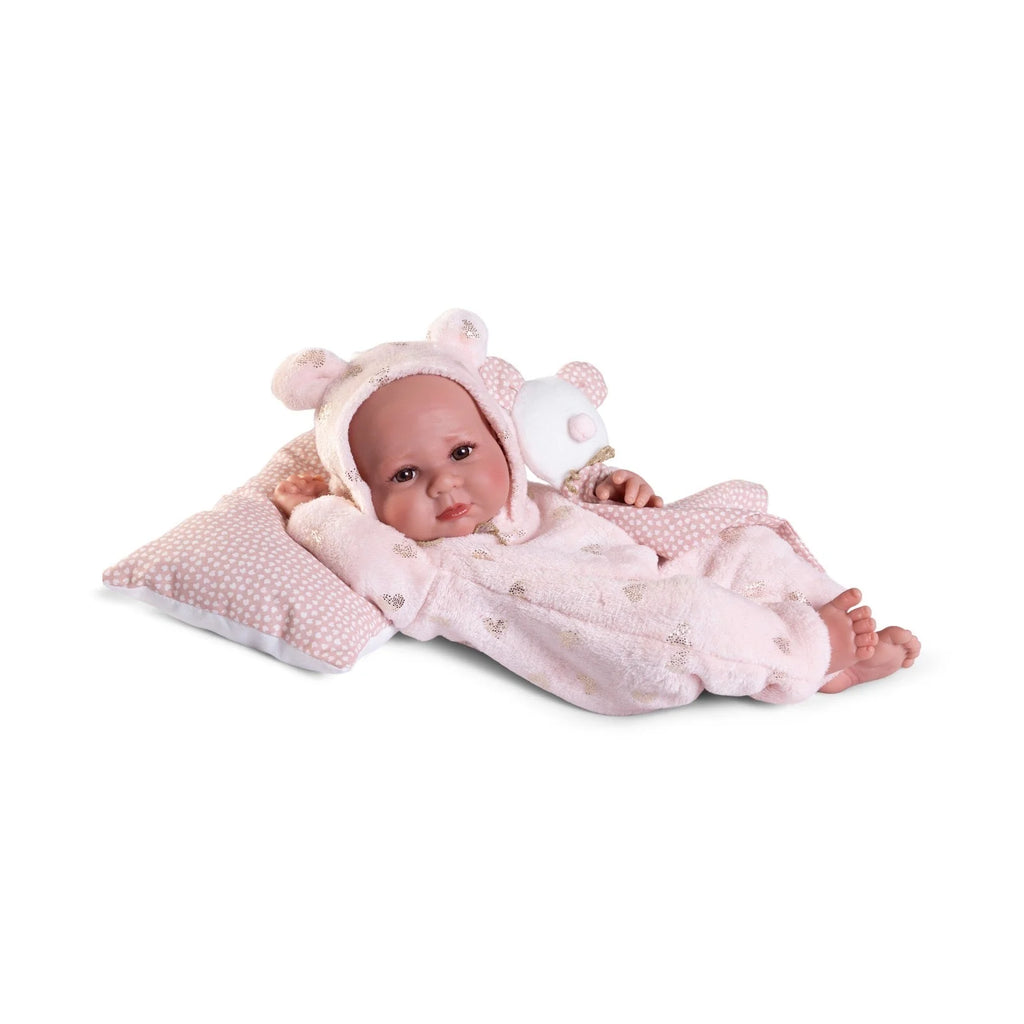 Weighted Newborn Baby Doll in Pink Teddy Bear Outfit 42cm