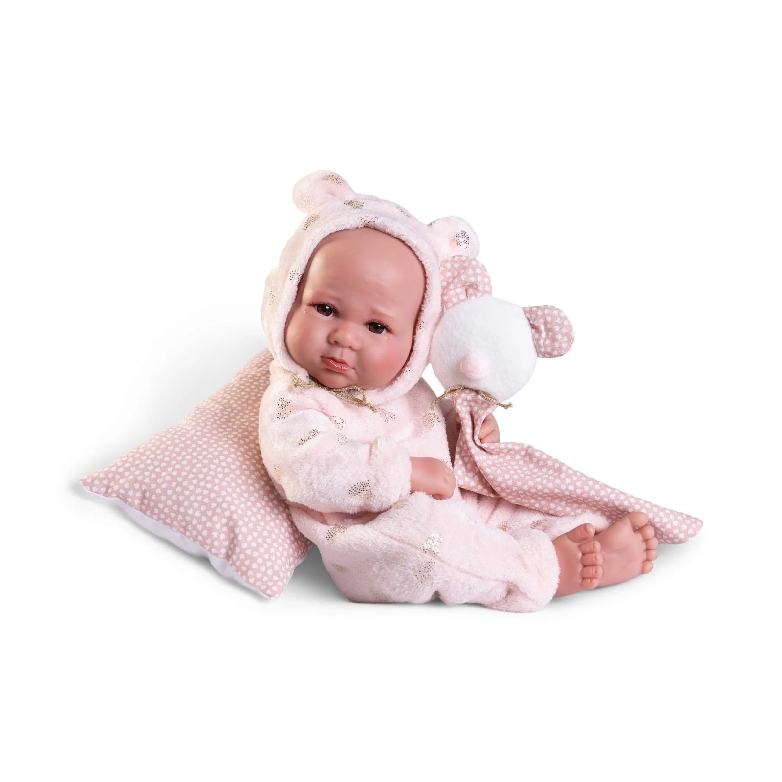 Weighted Newborn Baby Doll in Pink Teddy Bear Outfit 42cm