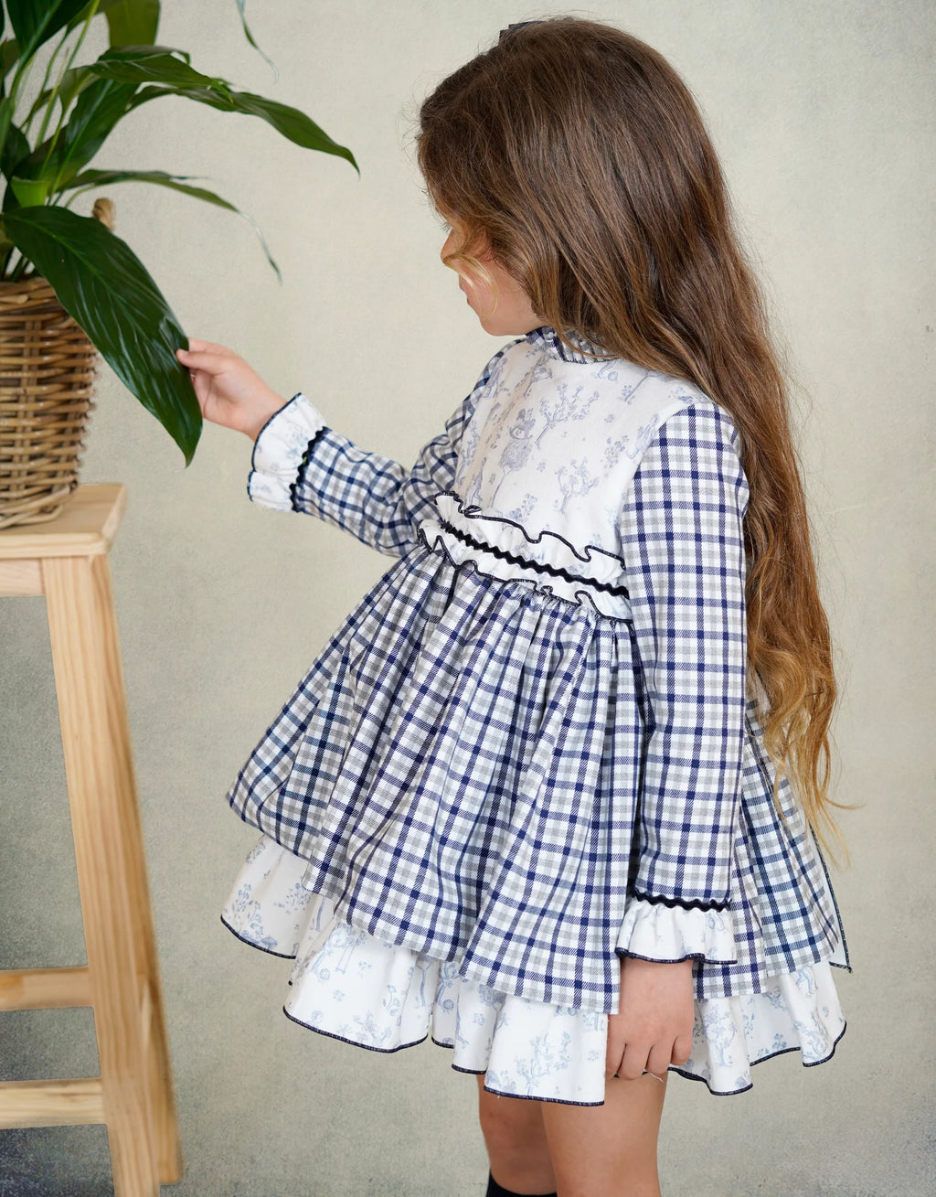 AW25 DBB Girls Navy Check Dress