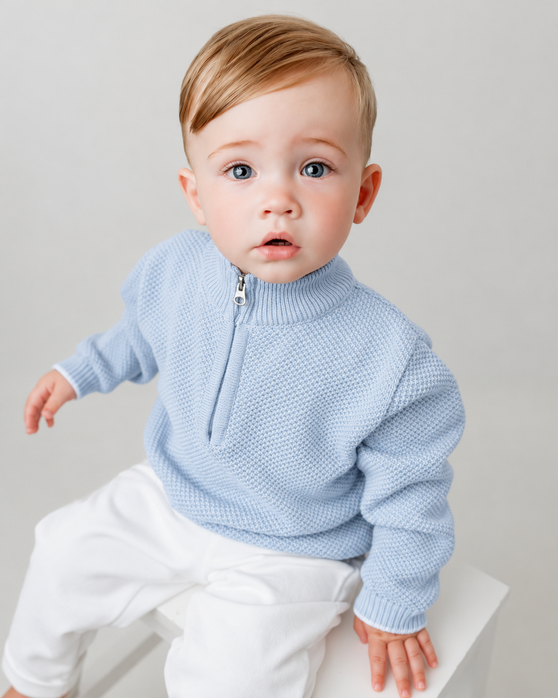 AW26 Pastels & Co Boys Blue Knit Quarter Zip - Ellis