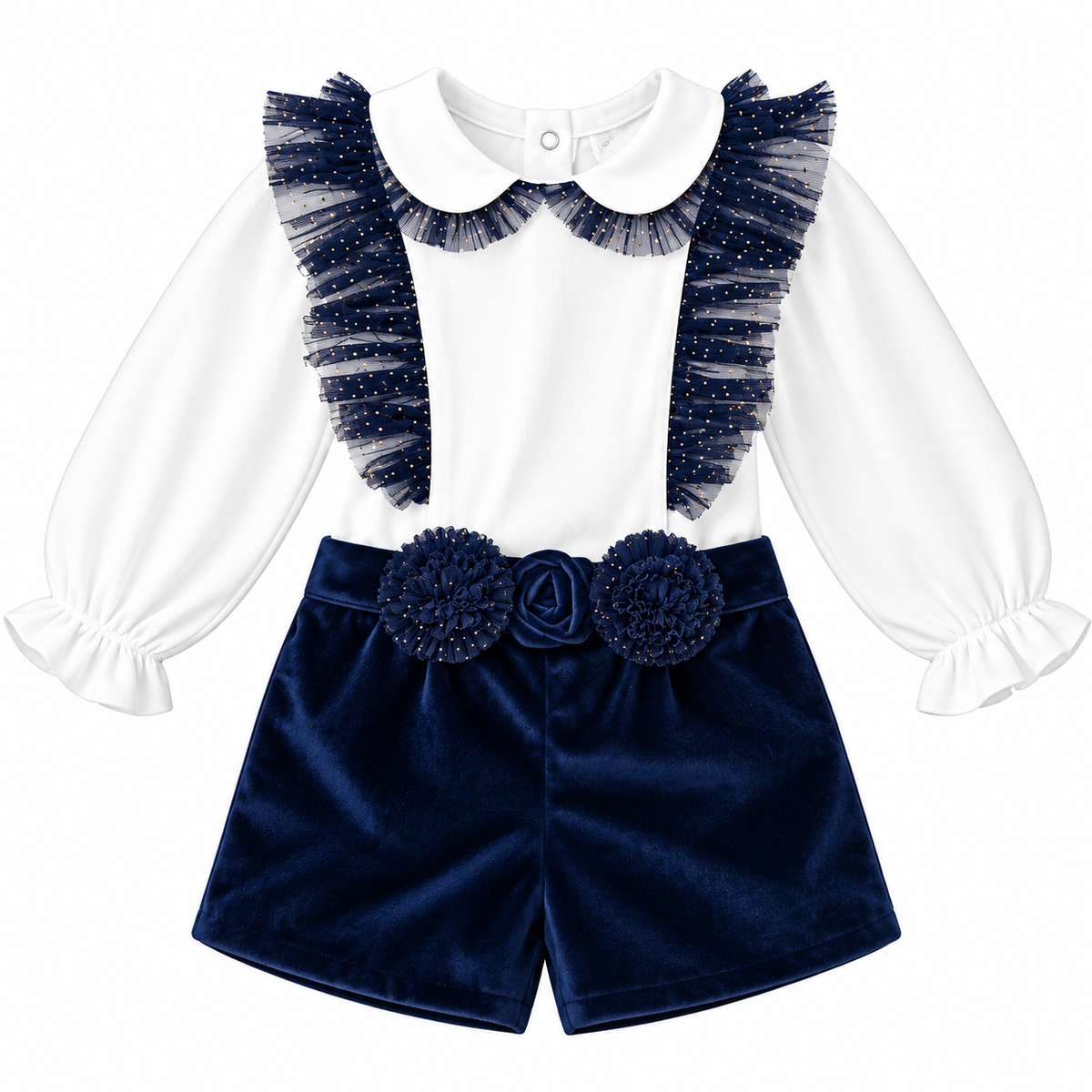 AW26 Deolinda Girls Navy Velvet Glitter Shorts Set
