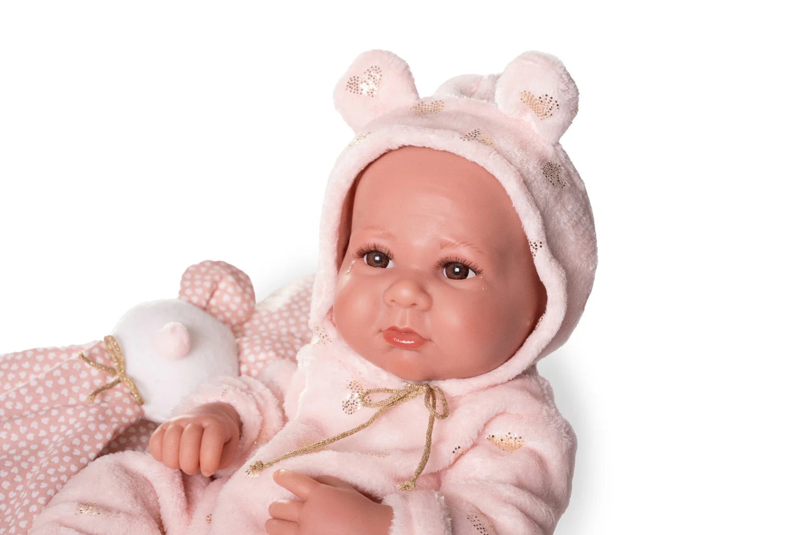 Weighted Newborn Baby Doll in Pink Teddy Bear Outfit 42cm
