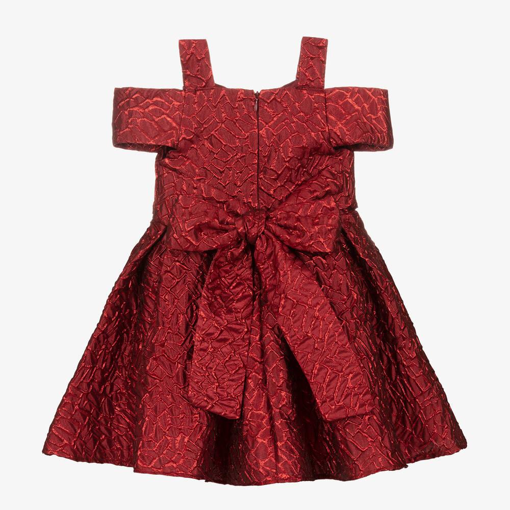 Caramelo Kids Girls Red Satin Jacquard Dress