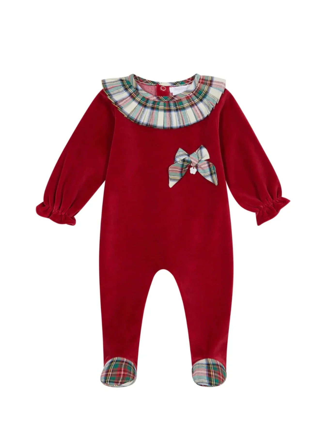 Deolinda Girls Red Tartan Velour Babygrow DBI24119