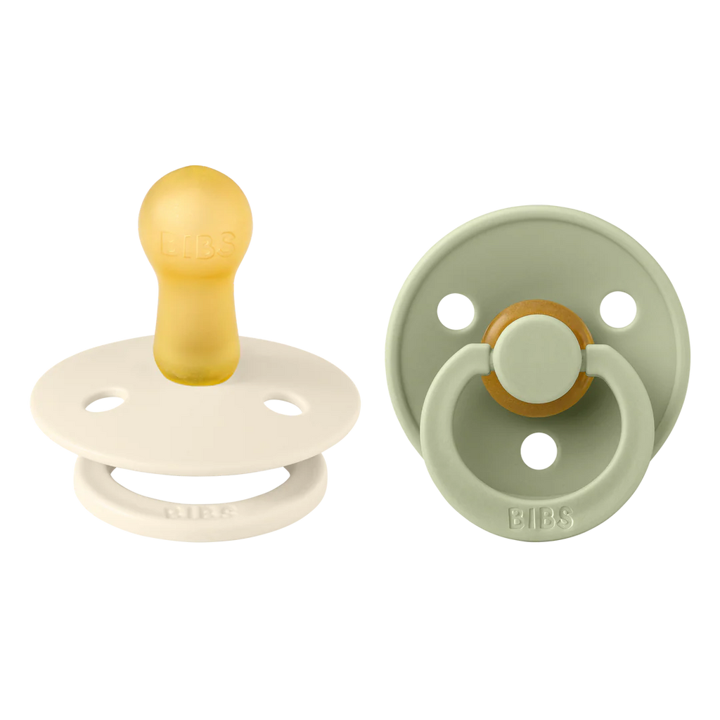 BIBS Colour Symmetrical Soother / Dummy 2 Pack Latex – Ivory & Sage (Size 2, 6+ Months) [2221416]
