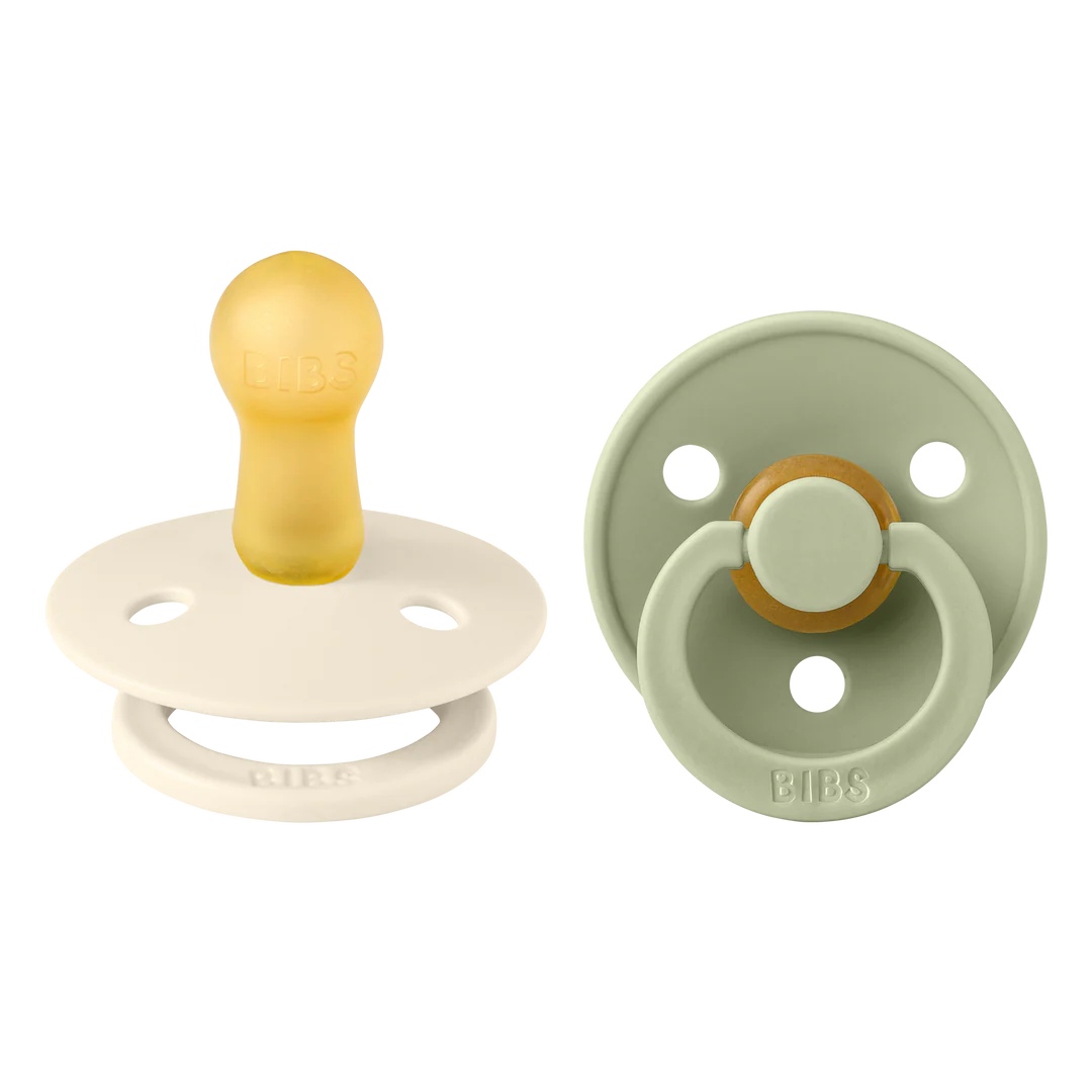 BIBS Colour Symmetrical Soother / Dummy 2 Pack Latex – Ivory & Sage (Size 2, 6+ Months) [2221416]