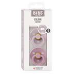 BIBS Colour Round Soother / Dummy 2 Pack Latex – Dusky Lilac & Heather (Size 1, 0+ Months) [110263]
