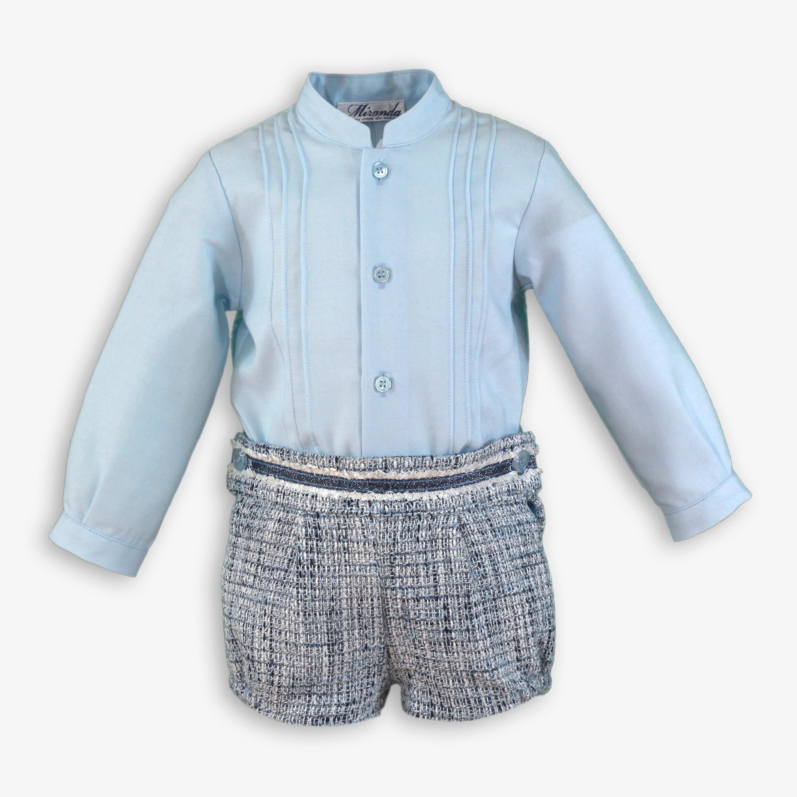 AW25 Miranda Baby Boys Blue Shirt and Tweed Shorts Set