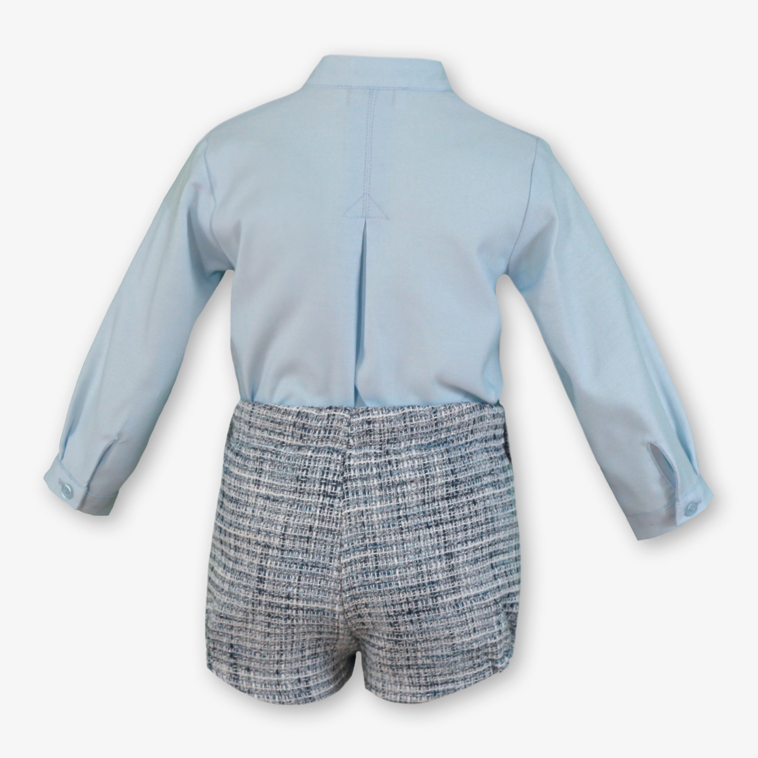 AW25 Miranda Baby Boys Blue Shirt and Tweed Shorts Set