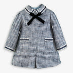 AW25 Miranda Baby Girls Navy Tweed Dress with Bow Detail