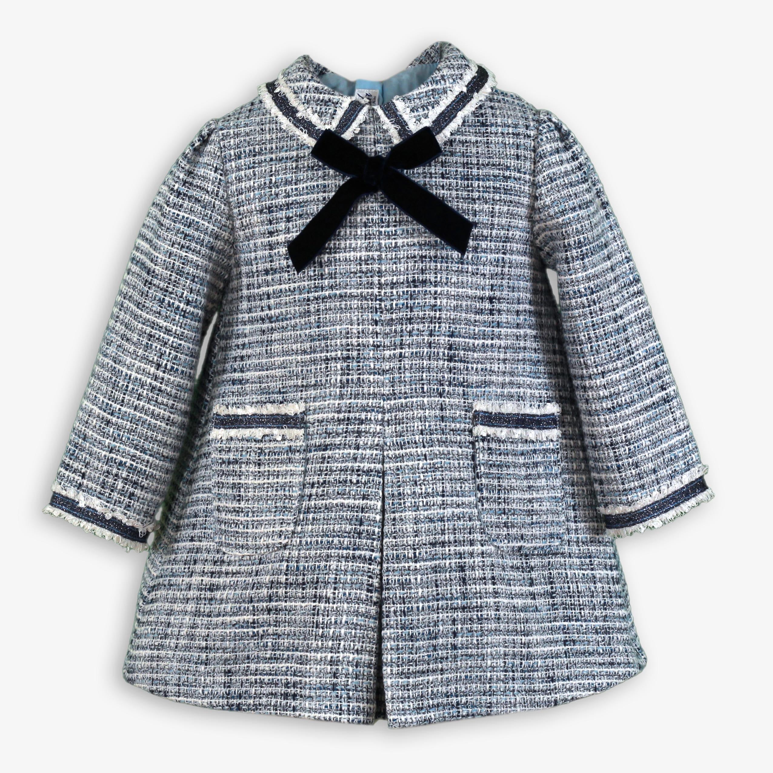 AW25 Miranda Baby Girls Navy Tweed Dress with Bow Detail