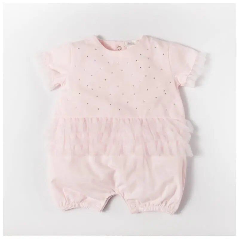 Deolinda Baby Girls Pink Shortie Romper Diamanté & Tulle Detail DBV22206
