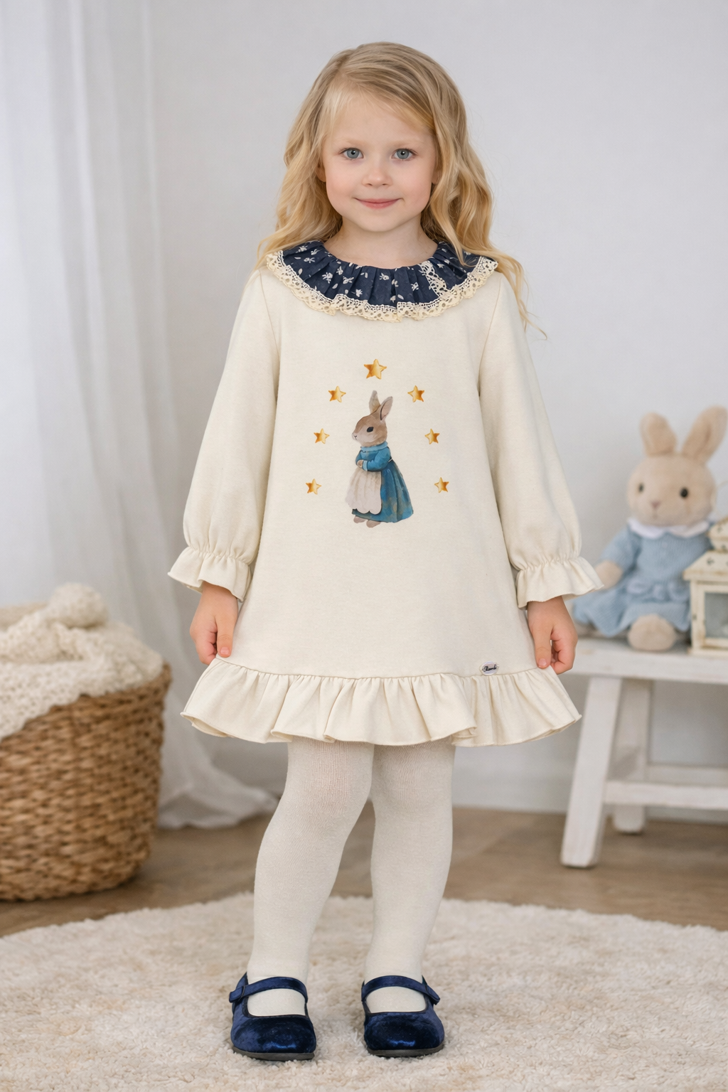 AW25 Miranda Girls Cream A-Line Rabbit Dress