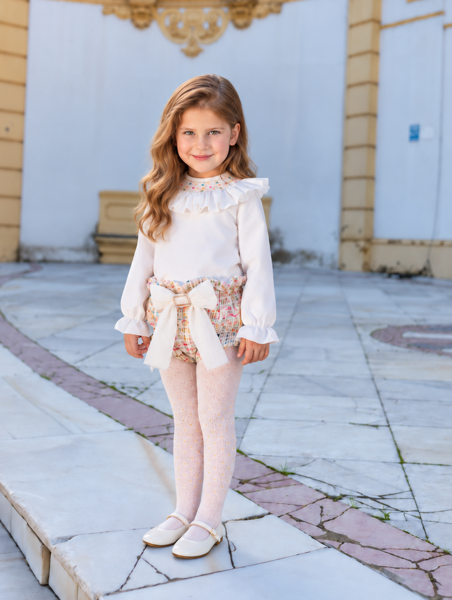AW26 Naxos Girls Multi-Colour Tweed Blouse & Bloomer Set