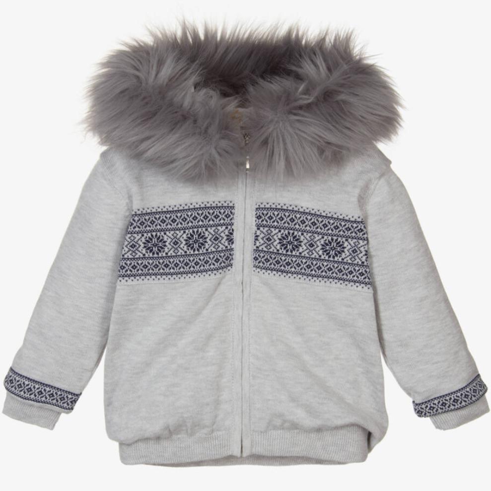 Caramelo Kids Boys Grey Fur Hood Jacket
